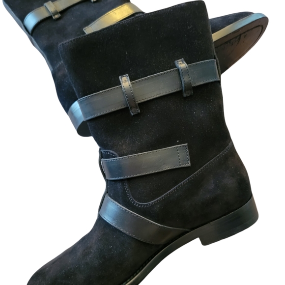 SAINT LAURENT | Women's Black Suede Motorcycle Boot w/Strap Buckles 37 - Picture 6 of 11